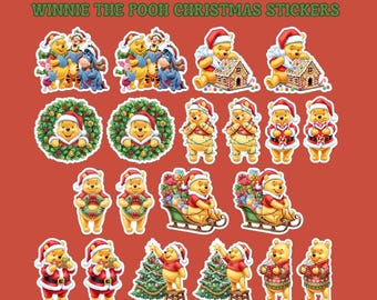 Winnie the Pooh Christmas Stickers - Set of 20 - Glossy Vinyl