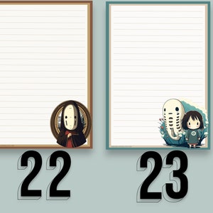 May include: Two lined paper notepads with different illustrations. The left notepad has a brown border and features a character from the movie Spirited Away. The right notepad has a blue border and features a character from the movie My Neighbor Totoro.