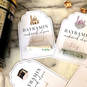 4x carte d'argent Bayram personnalisée - carte d'argent Ramadan, carte d'argent EID, carte Eid Mubarak, carte Bayram pour enfants, cadeau Bayram cadeau Eid