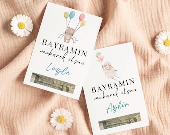 4 tarjetas de dinero Bayram personalizadas: tarjeta de dinero de Ramadán, tarjeta de dinero EID, tarjeta Eid Mubarak, tarjeta Bayram para niños, regalo de Bayram, regalo de Eid