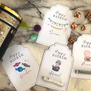 4x personalisierte Bayram Geldkarte- Ramadan Geldkarte, EID Geldkarte, Eid Mubarak karte, Bayram Karte für Kinder, Bayramgeschenk Eid Gift