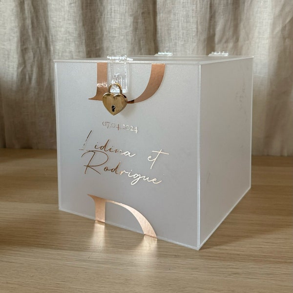 Urne mariage personnalisés bois plexiglass verre cagnotte mariage vendu avec fermoir cadenas boite à cartes enveloppes