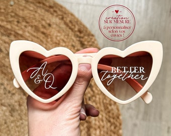 Lunettes ou stickers personnalisées pour lunettes coeur - pour mariage, photobooth, anniversaire, EVJF - rouge, blanc, beige, à perles