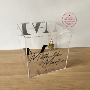 Personalized wedding urn wood plexiglass glass wedding kitty sold with padlock clasp card box envelopes