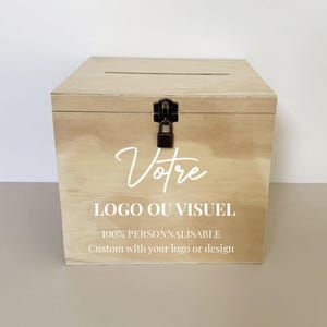 Urne de mariage bois personnalisée – Boite à enveloppe lettre avec votre logo, illustration ou monogramme - Sur-mesure