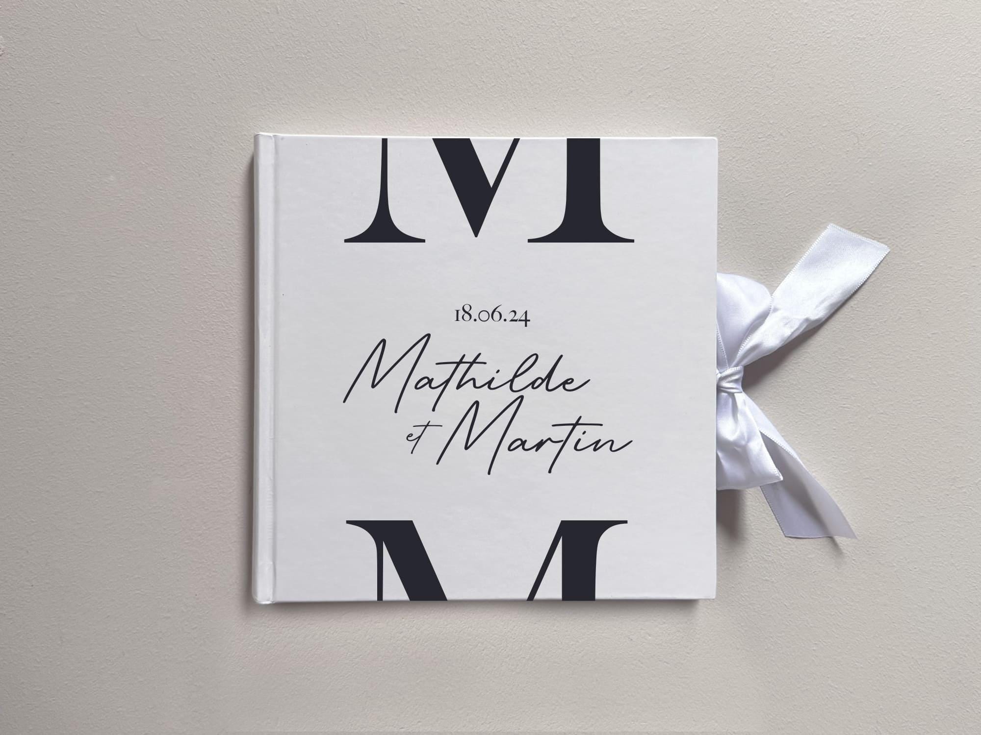 Livre d’or personnalisé moderne noir et blanc pour mariage