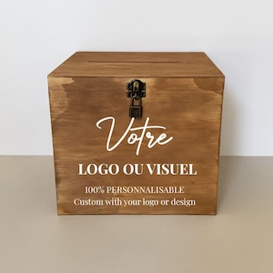 Gepersonaliseerde urn van natuurlijk hout voor uw bruiloft - Envelopdoos met uw logo, illustratie of tekst - Op maat gemaakt, aanpasbaar