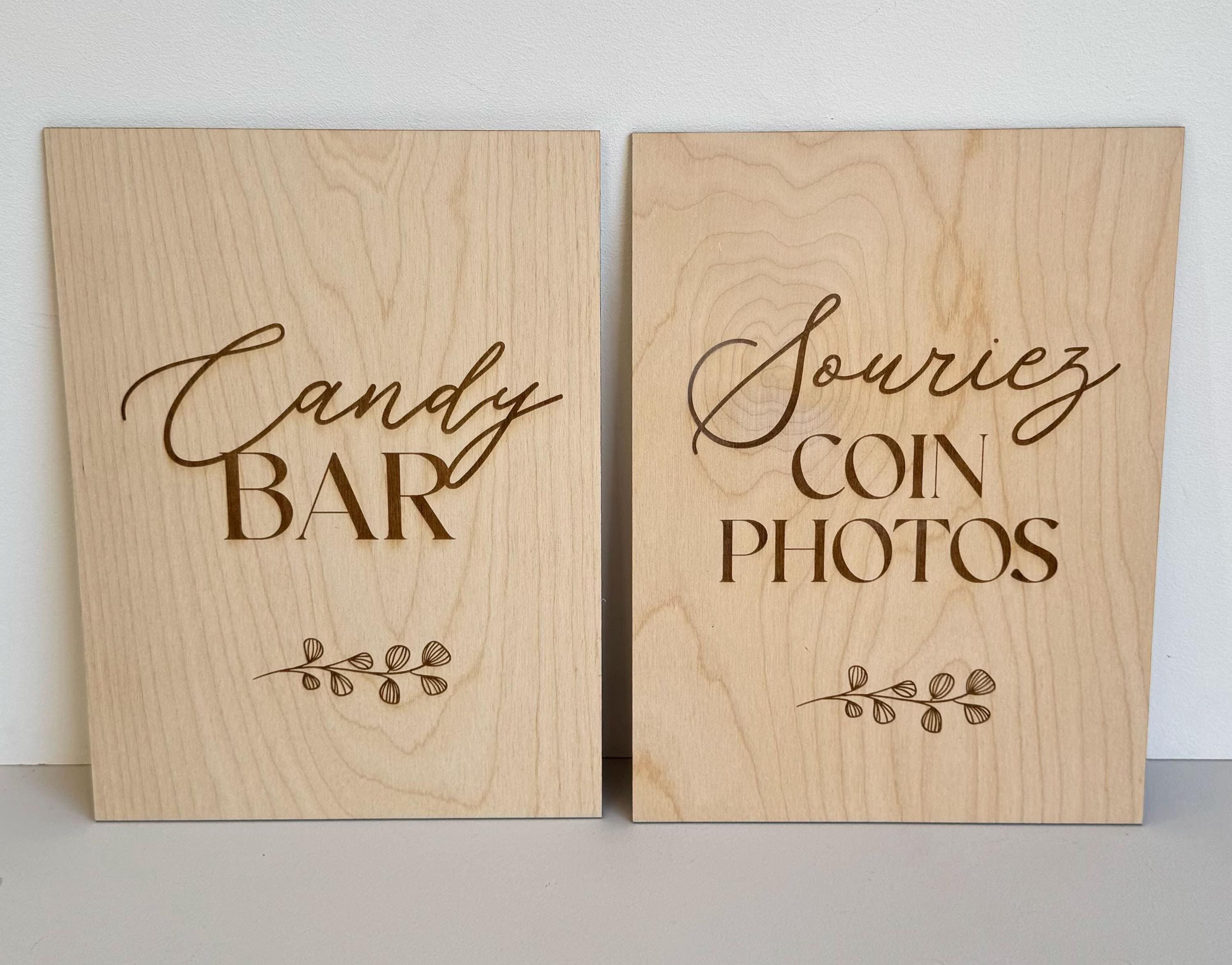 Pancarte en bois personnalisée A4 – gravure sur mesure pour mariage