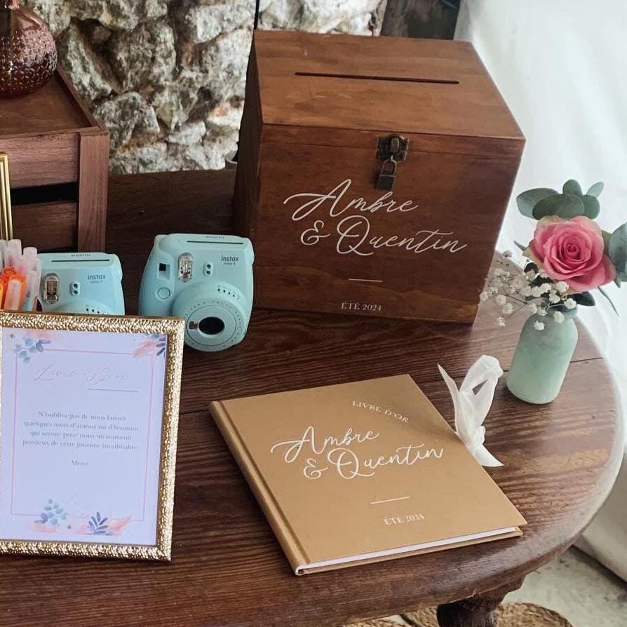 Pack Urne et Livre d’Or Mariage en Bois et Kraft Personnalisés