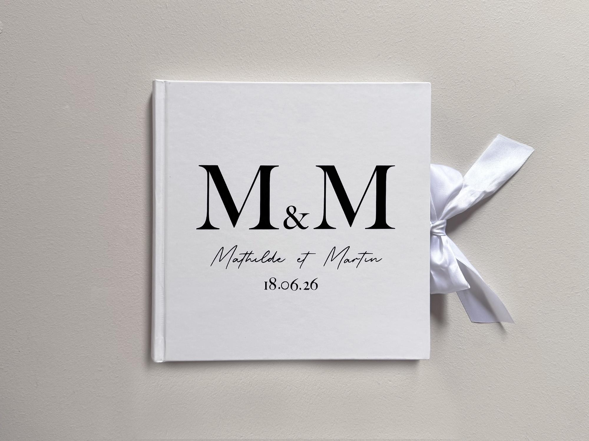 Livre d’or mariage chic blanc personnalisé avec initiales