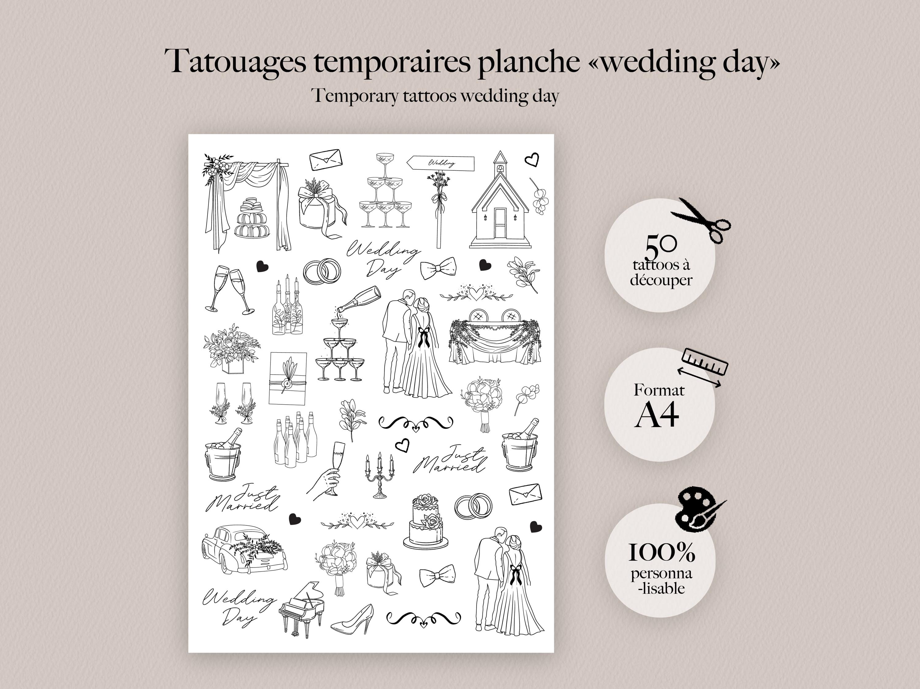 Tatouages éphémères personnalisés pour mariage chic et élégant