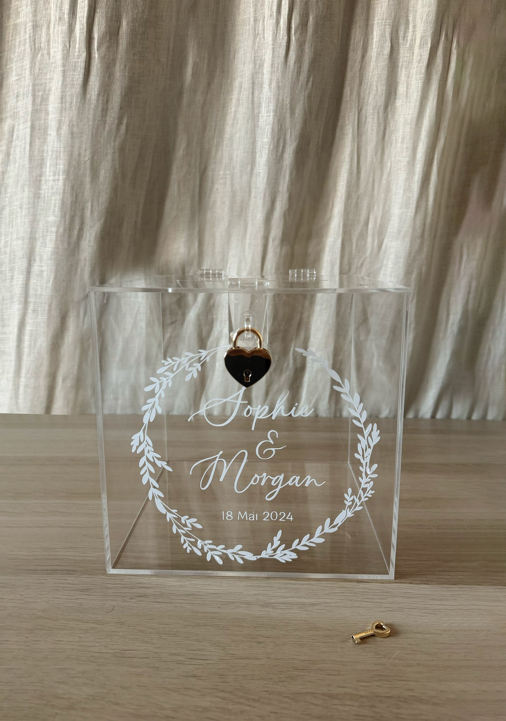 Urne de mariage personnalisée en bois, plexiglass ou verre