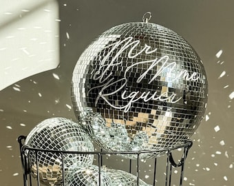 Personalized wedding sticker for disco ball | Name & date sticker | Trendy disco chic decor for 2025