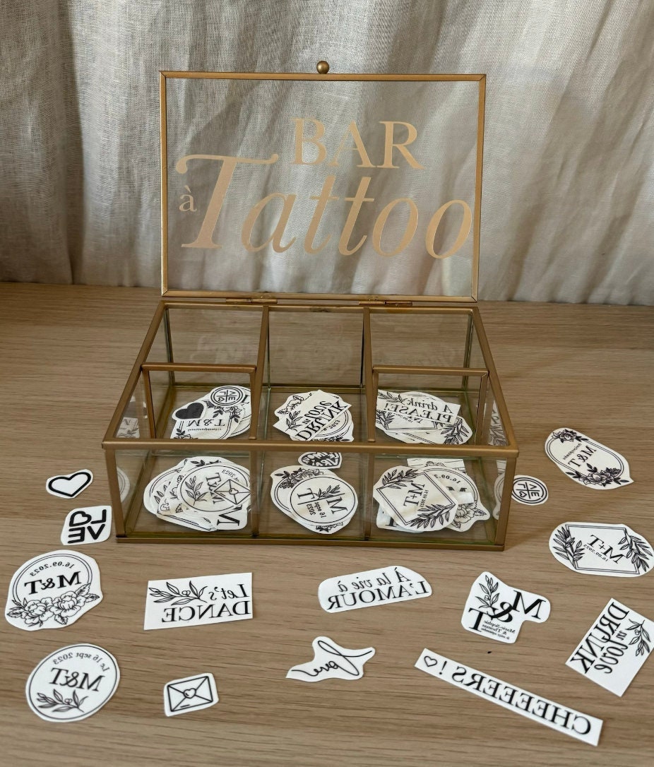 Boîte à tatouages éphémères personnalisés pour mariage