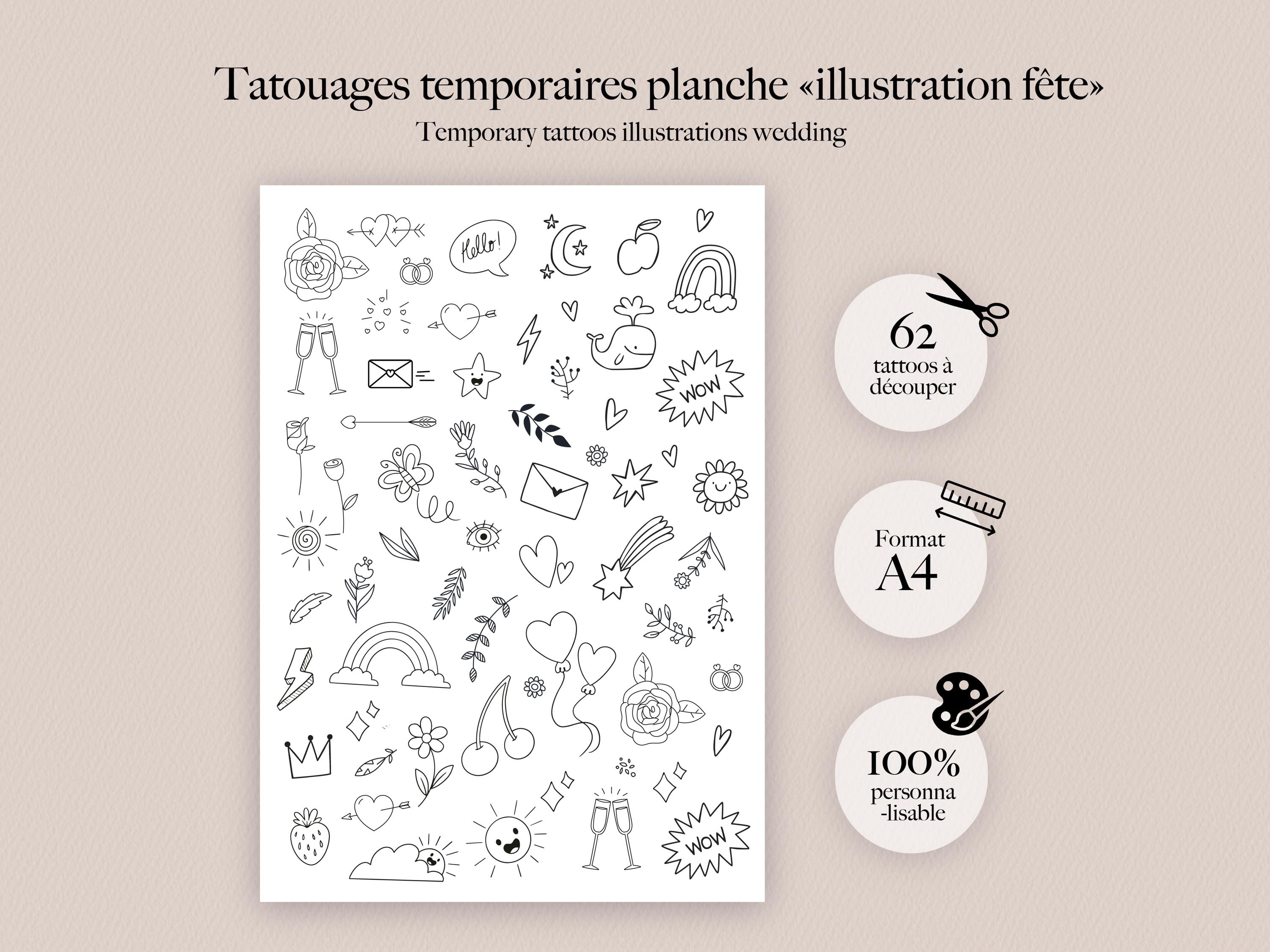 Tatouages temporaires originaux pour mariage – Cœurs, étoiles, arc-en-ciel