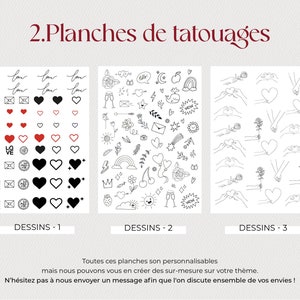 Planches de tatouages personnalisés à choisir pour votre mariage. Plusieurs logos, design, illustration, styles disponibles sur mesure. Création unique. Ideal en animation et en cadeau pour vos invités.