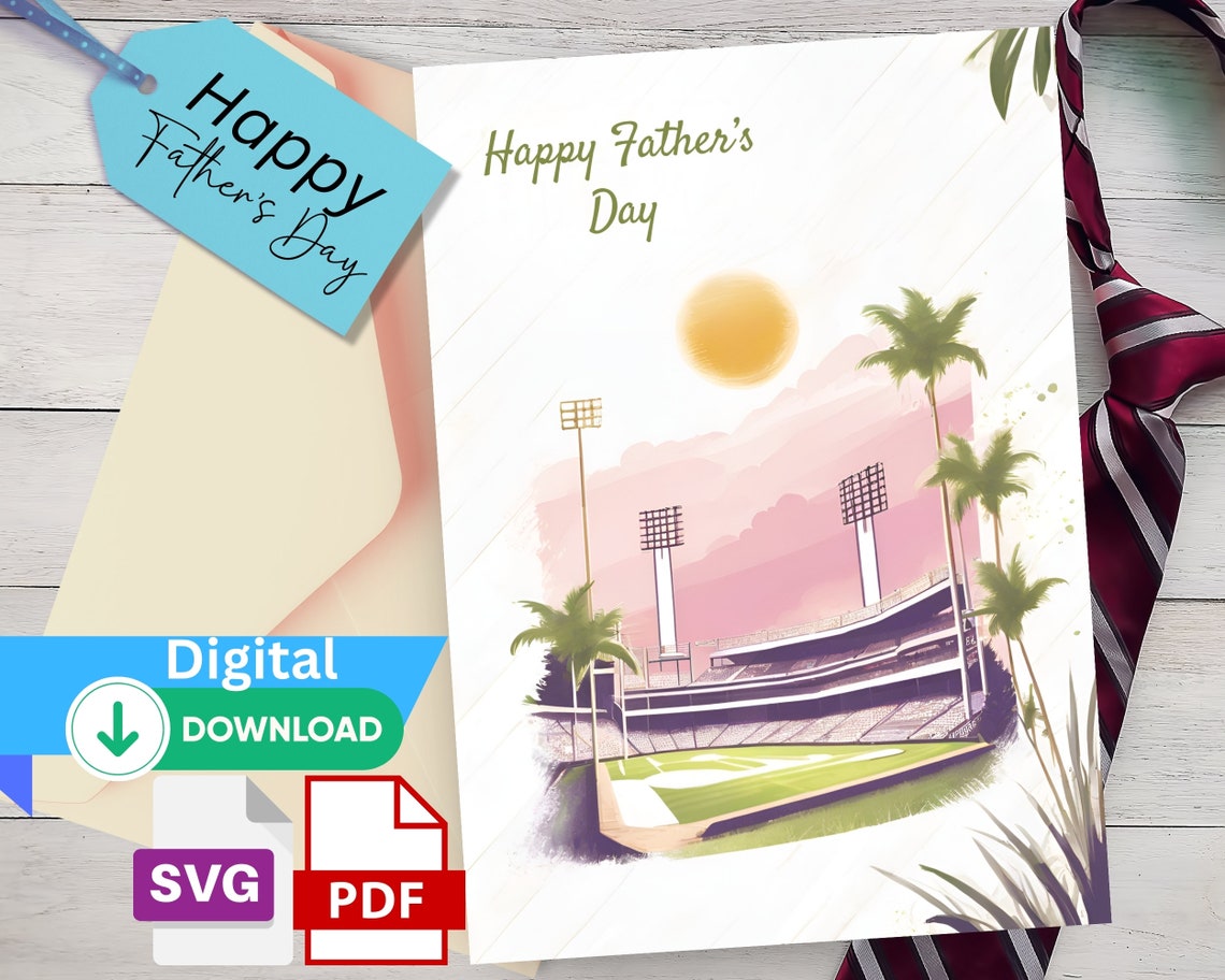 Happy Father's Day Card, Watercolor Baseball, Digital Art, Printable ...