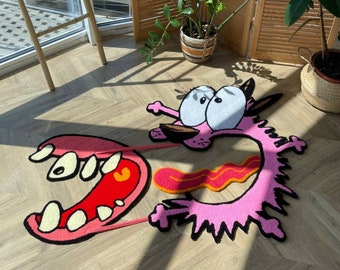 Courage the cowardly dog rug, skeleton rug, handmade tufted custom rug, moving parts rug