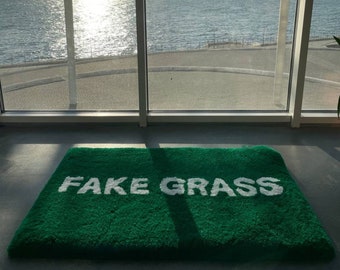 Wet grass handmade tufted custom rug, fake grass 3d tufted rug, high pile carpet, fluffy rug, 3d rug, 3d carpet, landscape rug, grass rug