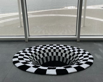 3d hole rug, abstract handmade rug, checkered tufted rug, living room decor carpet, gift idea, rug tufting, bedroom carpet