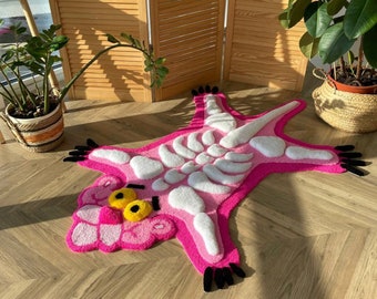 3d pink panther tufted rug, skeleton rug, handmade tufted custom rug, tiger rug, 3d skeleton rug