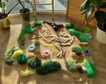 Landscape tufted custom rug, mossy rug, grass carpet, fluffy rug, 3d skeleton rug, 3d carpet, living room carpet, bedroom decor rug