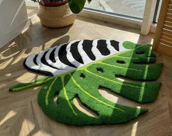 Monstera rug, skeleton rug, 3d monstera skull rug, monstera leaf rug, tufted custom rug, handmade rug, 3d rug, rug tufting, abstract rug