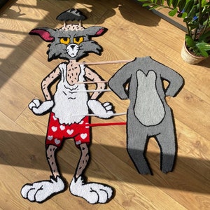 Tappeto personalizzato fatto a mano, tappeto con parti mobili, tappeto per gatti, tappeto tuftato 3D, tappeto su commissione, idea regalo, tappeto Tom, arredamento per soggiorno
