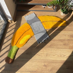 Taped banana art, fluffy taped banana custom rug, handmade tufted 3d carpet, high pile rug, gift idea rug, living room decor, pixel rug art