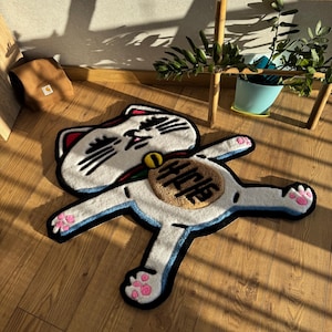 Cat custom rug tufting, tufted wool carpet, Dan da Dan anime carpet, fluffy rug, 3d handmade carpet