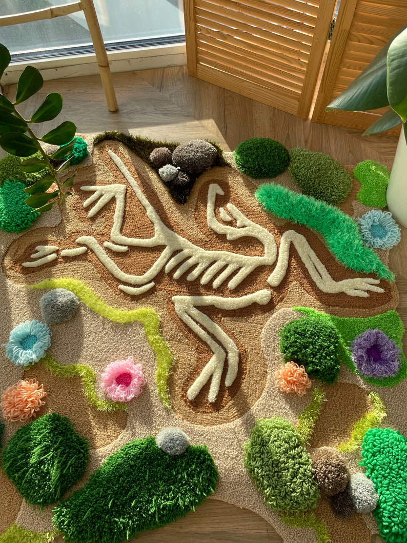 Getufteter Teppich nach Maß, 3D Landschaftsteppich, 3D Teppich, Grasteppich, 3D Skelettteppich, Teppich für Wohnzimmer, Teppich Schlafzimmer Bild 3