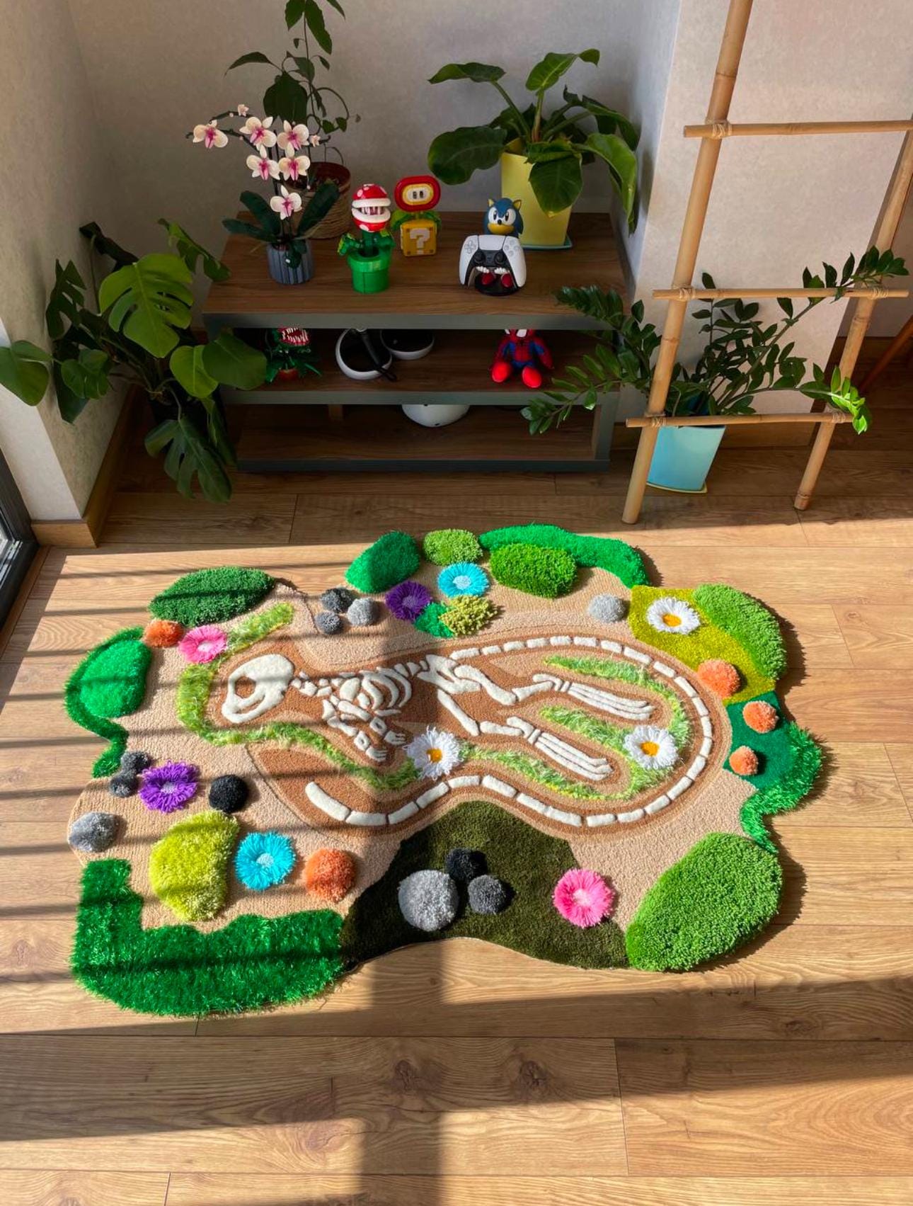 Mewtwo Skeleton Rug Mewtwo Skeleton Tufted Rug: 3D Mossy Landscape Carpet - Etsy
