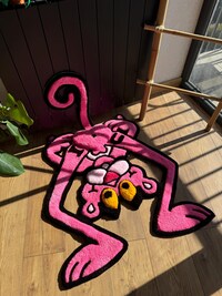 3d pink panther tufted rug, handmade tufted custom rug, funny rug gift, fluffy custom rug, fluffy, bedroom decor, pink panther rug