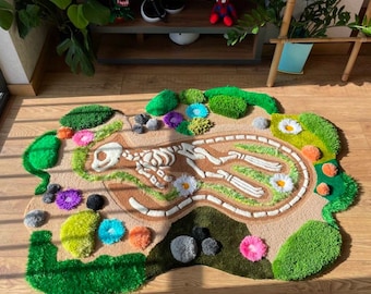 Mewtwo landscape tufted custom rug, mossy rug, grass carpet, fluffy rug, 3d skeleton rug, 3d carpet, living room fluffy carpet, wool rug