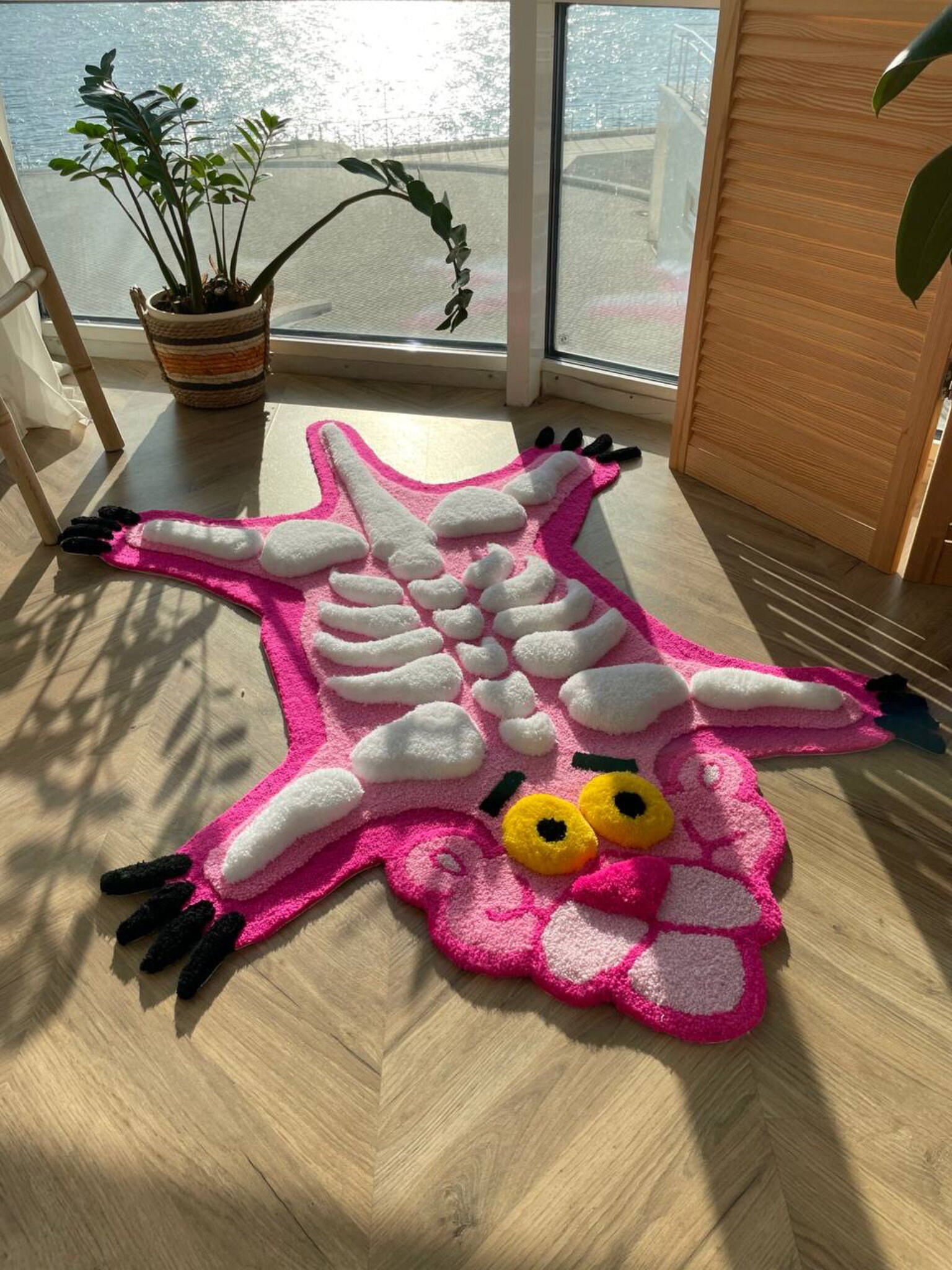 3d Pink Panther Tufted Rug, Skeleton Rug, Handmade Tufted Custom Rug ...