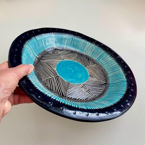 Handmade Sgraffito Ceramic Serving Bowl: Large Decorative Centerpiece, Carved Pottery