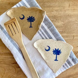 South Carolina Ceramic Spoon Rest: Wooden Spoon Caddy, Coastal Kitchen Pottery
