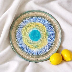 Sgraffito Carved Plate: Large Ceramic Serving Dish, Hosting Platter, Colorful Pottery Wall Decor