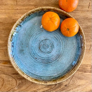 Ceramic Serving Bowl, Blue Pasta Bowl, Pottery Deep Dish Plate, Decorative Fruit Bowl, Handmade Pottery Bowl, Stoneware Shallow Pasta Bowl