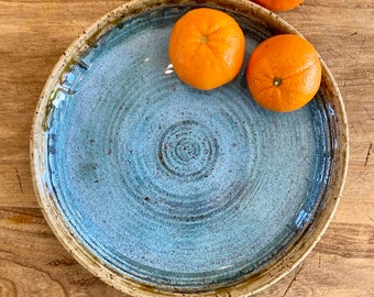 Ceramic Serving Bowl, Blue Pasta Bowl, Pottery Deep Dish Plate, Decorative Fruit Bowl, Handmade Pottery Bowl, Stoneware Shallow Pasta Bowl
