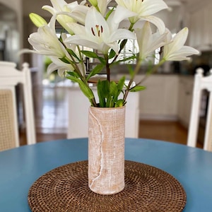 Handmade Ceramic Vase, Burlap Textured Rustic Stoneware Flower Vase, Pottery Gift