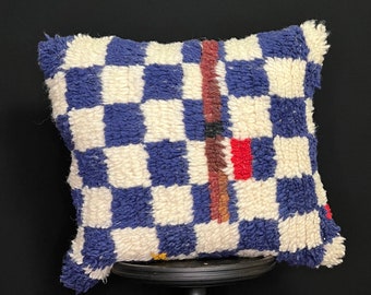 blue handmade pillow, white and blue cushions, 100% wool pillows, ottaman pillows.