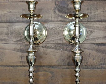 Vintage Solid Brass Taper Wall Sconces Candle Holders 11" Set of 2 PAIR