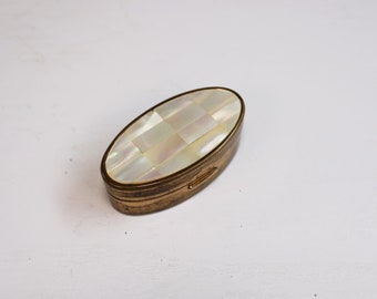 Vintage Max Factor lipstick case - mother of pearl and gold tone metal lipstick holder - 1950s Max Factor lipstick holder