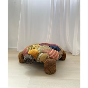 Vintage Mackenzie-Childs "Turtle Tuffet" Upholstered Turtle Ottoman | Rare Whimsical Statement Piece