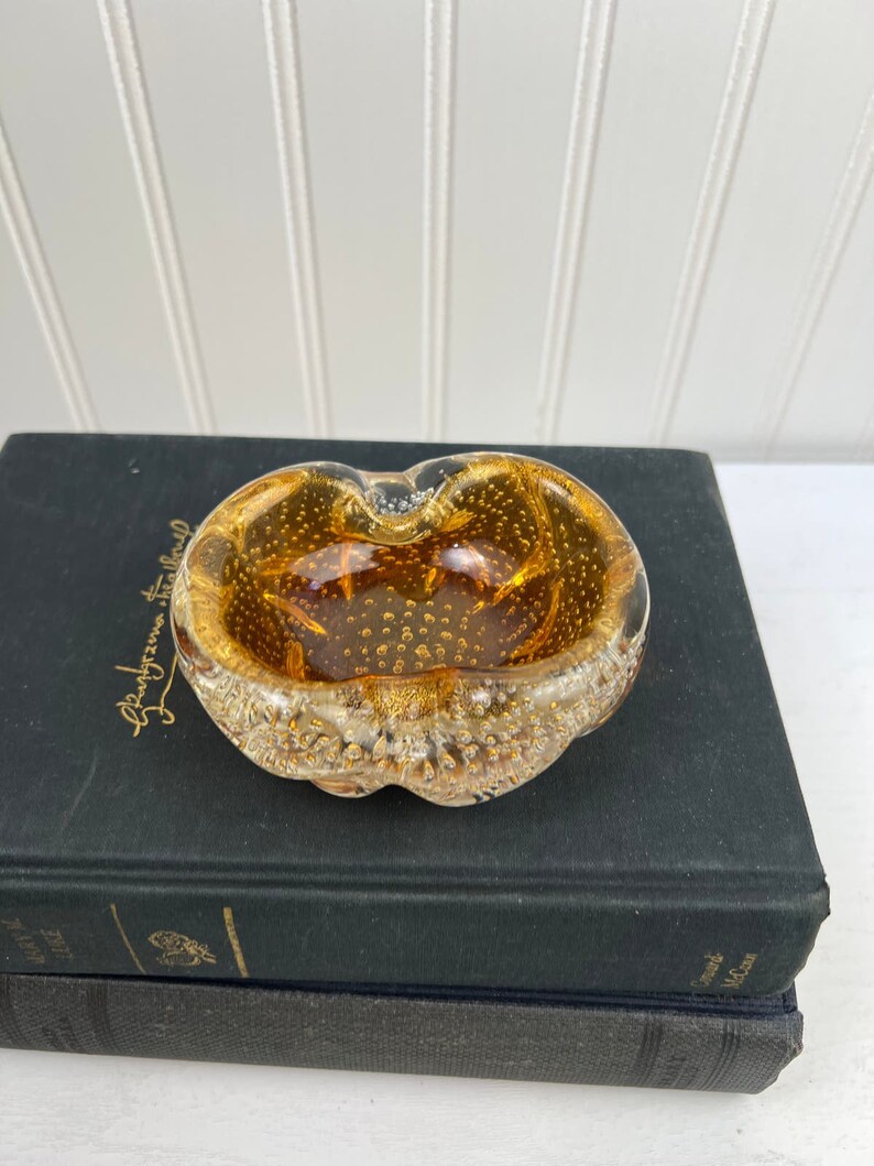 Murano Italian Amber Glass Ash Tray Trinket Dish Billiconte Controlled
