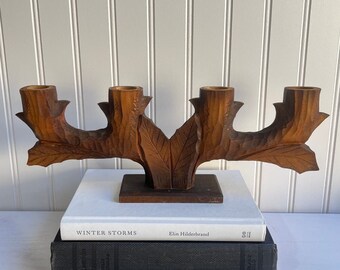 Vintage Swedish Wooden Candelabra 4 Candle holder Scandinavian Wooden Rustic Primitive