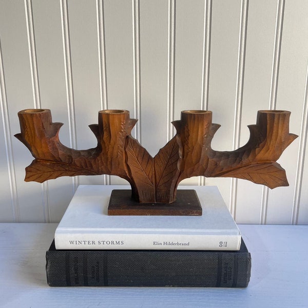 Vintage Swedish Wooden Candelabra 4 Candle holder Scandinavian Wooden Rustic Primitive