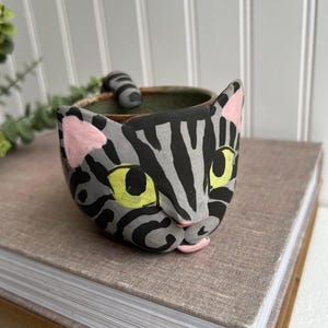 Vintage 90 signerad keramik 3D-katt droppglasyrmugg med handtag