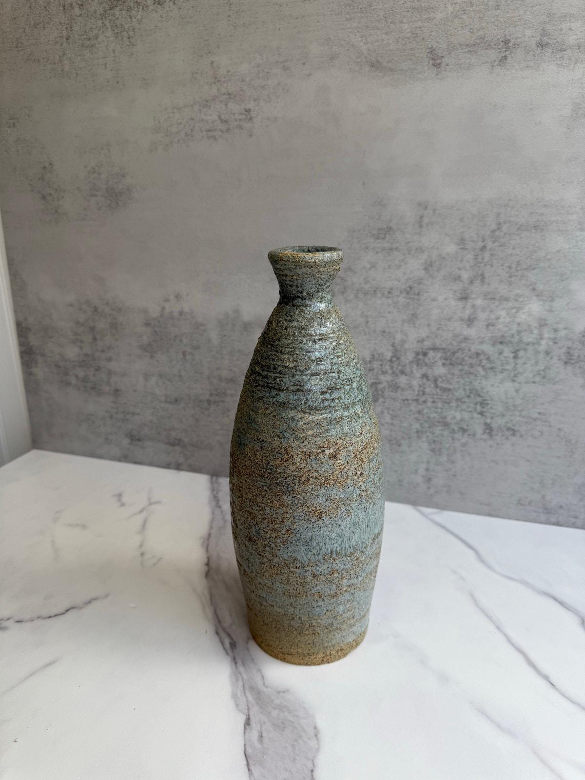 Vintage 1950s Studio Pottery Vase | Textured Blue-gray Glaze